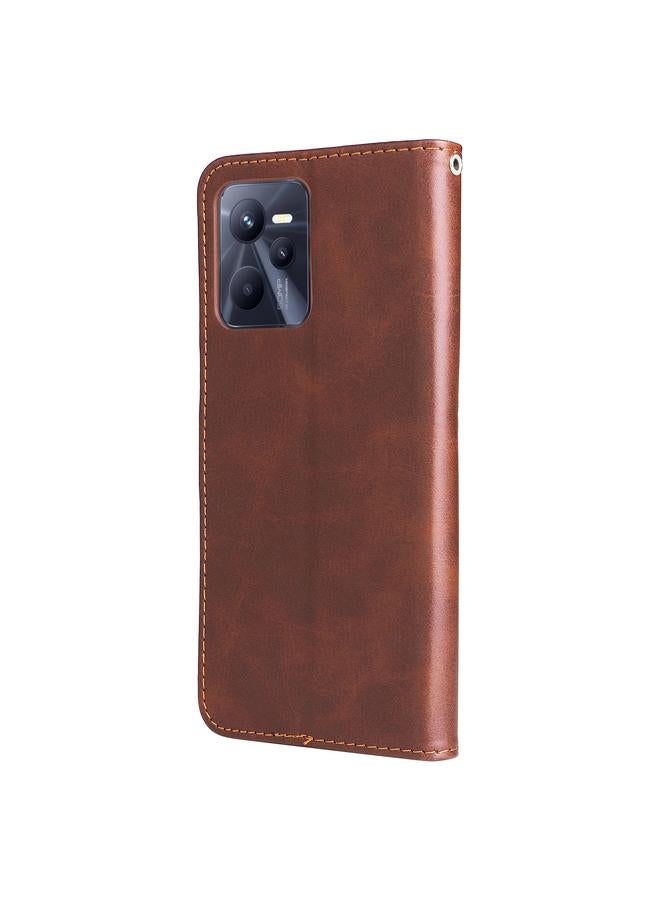 اس-توب جراب لهاتف OPPO Realme C35 جراب جلدي أنيق بسحاب قابل للطي أفقيًا من جلد العجل - Image 3