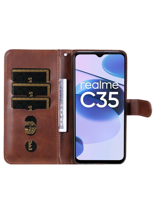 اس-توب جراب لهاتف OPPO Realme C35 جراب جلدي أنيق بسحاب قابل للطي أفقيًا من جلد العجل - Image 5