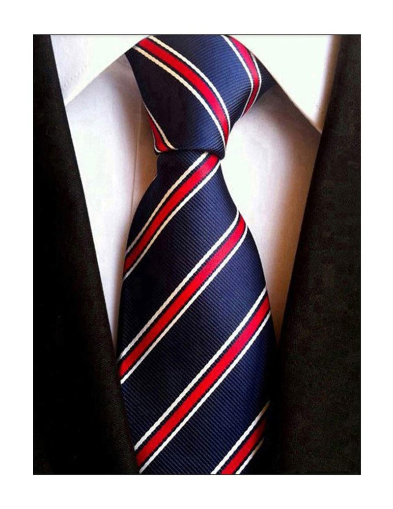 Elfeves Men's Navy Blue Red White Preppy Tie Woven Casual Stylish Necktie Presents Ideal - Image 2