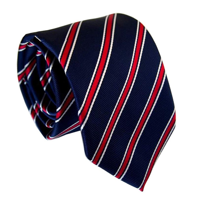 Elfeves Men's Navy Blue Red White Preppy Tie Woven Casual Stylish Necktie Presents Ideal - Image 1