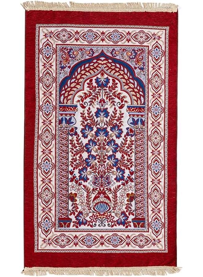 سجاد الصلاة الإسلامي مع حقيبة حمل - تصميم أنيق - سجادة صلاة كبيرة سميكة خفيفة الوزن من البوليستر، سجاد الصلاة للرجال والنساء بمقاس ٧٠×١٢٠ سم - اللون الأحمر - Image 2