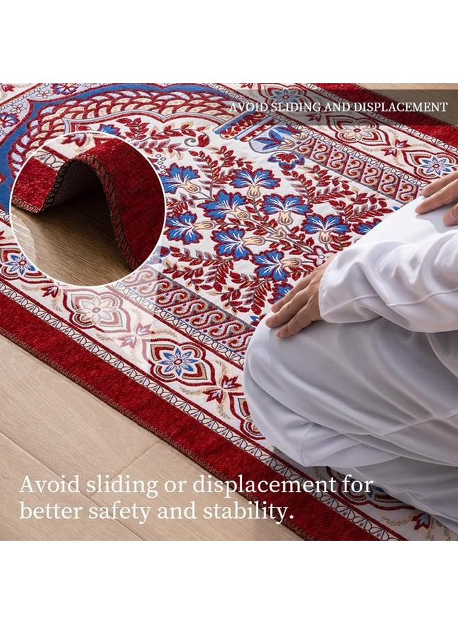 سجاد الصلاة الإسلامي مع حقيبة حمل - تصميم أنيق - سجادة صلاة كبيرة سميكة خفيفة الوزن من البوليستر، سجاد الصلاة للرجال والنساء بمقاس ٧٠×١٢٠ سم - اللون الأحمر - Image 4