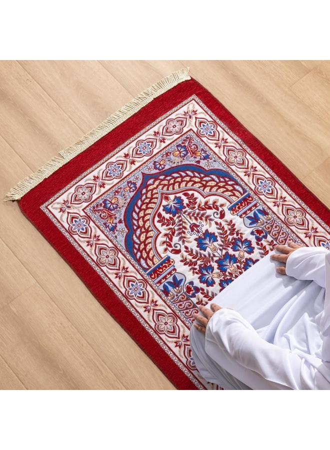 سجاد الصلاة الإسلامي مع حقيبة حمل - تصميم أنيق - سجادة صلاة كبيرة سميكة خفيفة الوزن من البوليستر، سجاد الصلاة للرجال والنساء بمقاس ٧٠×١٢٠ سم - اللون الأحمر - Image 3