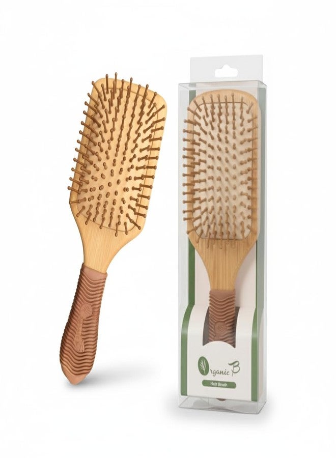 Organic B Bamboo Paddle Hair Brush with Rubber Handle - Eco-Friendly Wooden Detangler for Wet & Dry Hair | Anti-Static, Gentle Bristles, Ergonomic Grip for Smooth & Healthy Styling - Image 1
