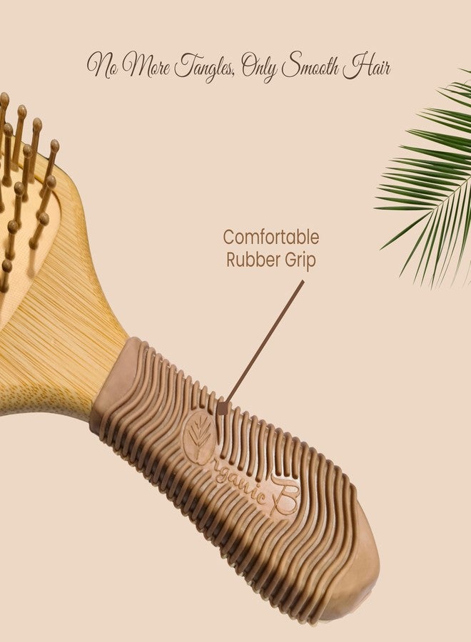 Organic B Bamboo Paddle Hair Brush with Rubber Handle - Eco-Friendly Wooden Detangler for Wet & Dry Hair | Anti-Static, Gentle Bristles, Ergonomic Grip for Smooth & Healthy Styling - Image 3