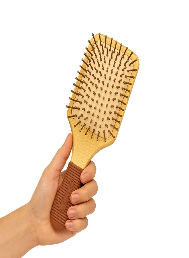 Organic B Bamboo Paddle Hair Brush with Rubber Handle - Eco-Friendly Wooden Detangler for Wet & Dry Hair | Anti-Static, Gentle Bristles, Ergonomic Grip for Smooth & Healthy Styling - Image 2