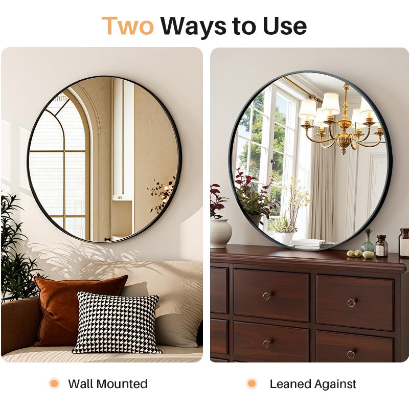 Atilioo Bathroom Mirror for Wall, 20 Inch Round Mirror, Matte Black Metal Framed Circle Vanity Mirror for Bathroom Bedroom Living Room Entryway, Anti-Rust, Tempered Glass, Hanging or Leaning - Image 5