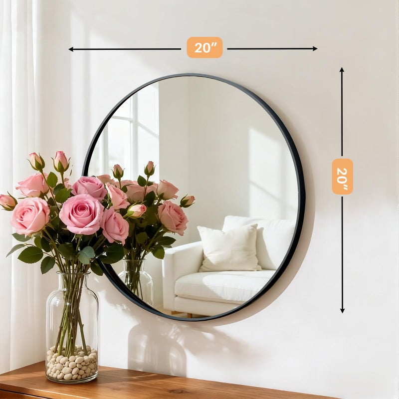 Atilioo Bathroom Mirror for Wall, 20 Inch Round Mirror, Matte Black Metal Framed Circle Vanity Mirror for Bathroom Bedroom Living Room Entryway, Anti-Rust, Tempered Glass, Hanging or Leaning - Image 3
