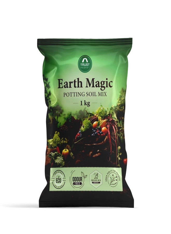 TrustBasket Earth Magic Potting Mix - 1kg | 100% Natural | Gardening | Soil Mix for Pot Plants | Manure for Home Gardening | odorless - Image 1