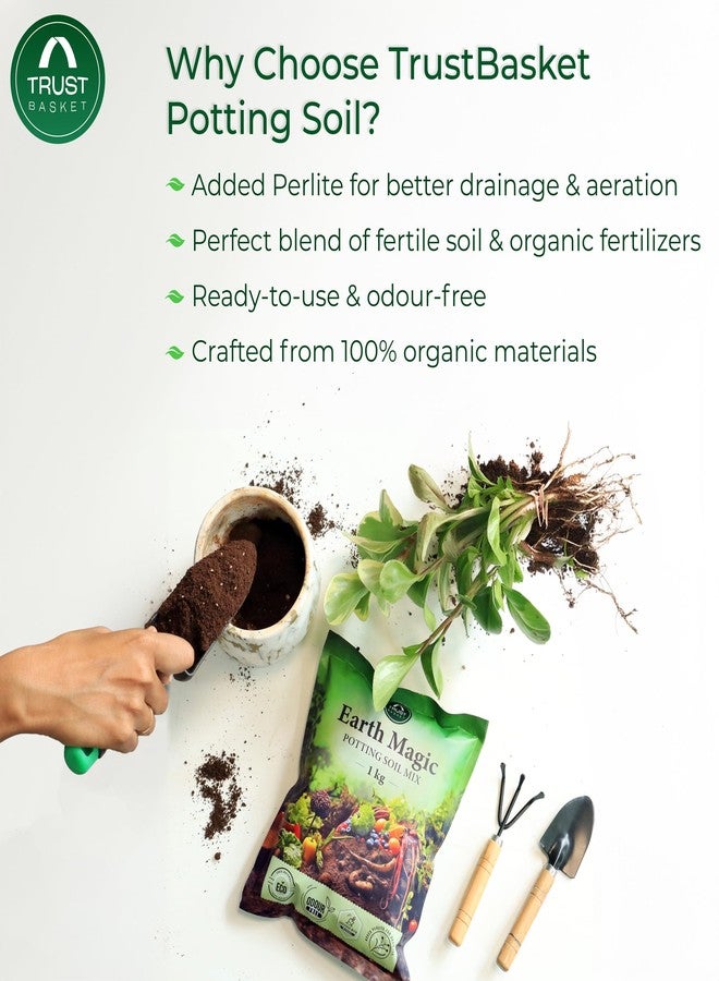 TrustBasket Earth Magic Potting Mix - 1kg | 100% Natural | Gardening | Soil Mix for Pot Plants | Manure for Home Gardening | odorless - Image 3