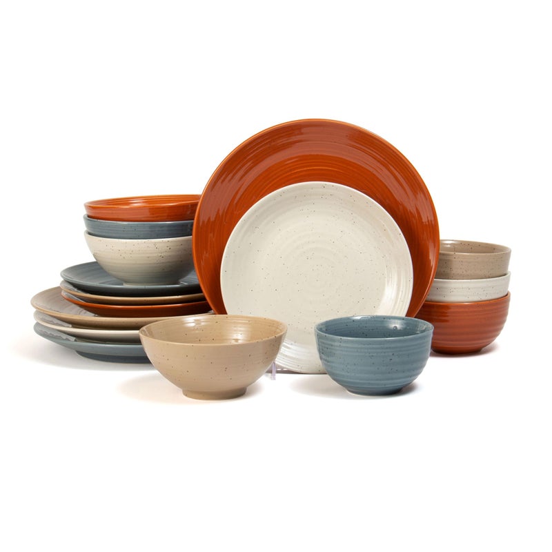 Sango Siterra Painter's Palette 16-Piece Stoneware Dinnerware Set - Service for 4, Ceramic Plates and Bowls Sets, Chip Resistant, Rustic Dishware, Microwave & Dishwasher Safe Kitchen Dishes - Image 1