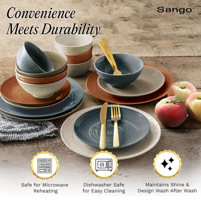 Sango Siterra Painter's Palette 16-Piece Stoneware Dinnerware Set - Service for 4, Ceramic Plates and Bowls Sets, Chip Resistant, Rustic Dishware, Microwave & Dishwasher Safe Kitchen Dishes - Image 4