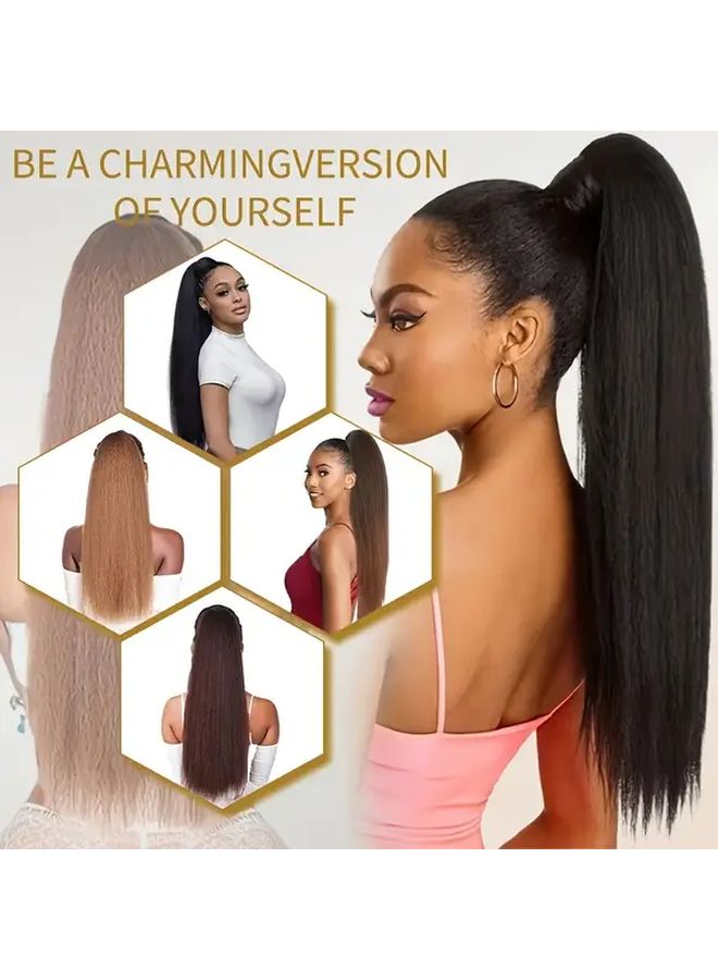 Black Synthetic Ponytail Hair Extension 22 Inch Drawstring Hairpiece For Women - Image 3