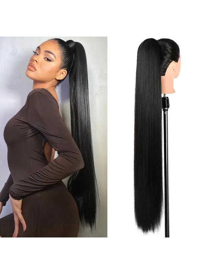 Black Synthetic Ponytail Hair Extension 22 Inch Drawstring Hairpiece For Women - Image 1