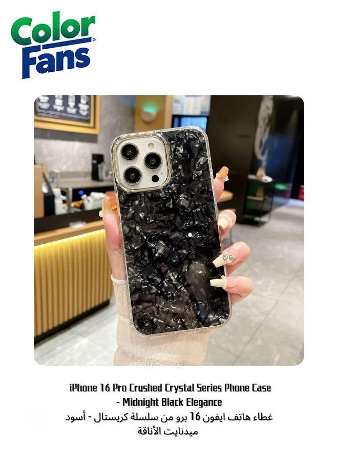 Color Fans iPhone 16 Pro Crushed Crystal Series Phone Case - Midnight Black Elegance