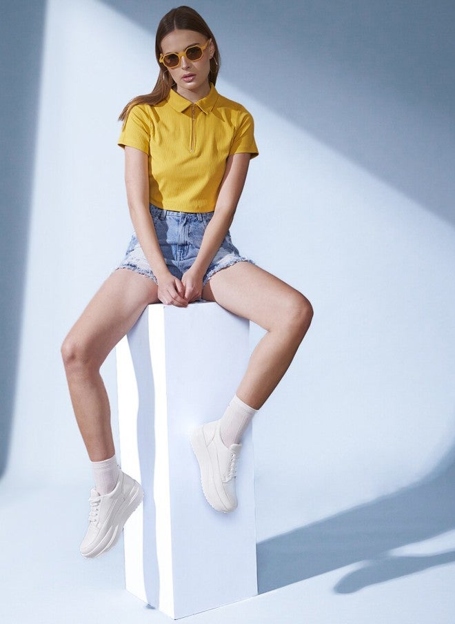 STREET 9 High-Rise Blue Denim Shorts for Women - Image 4