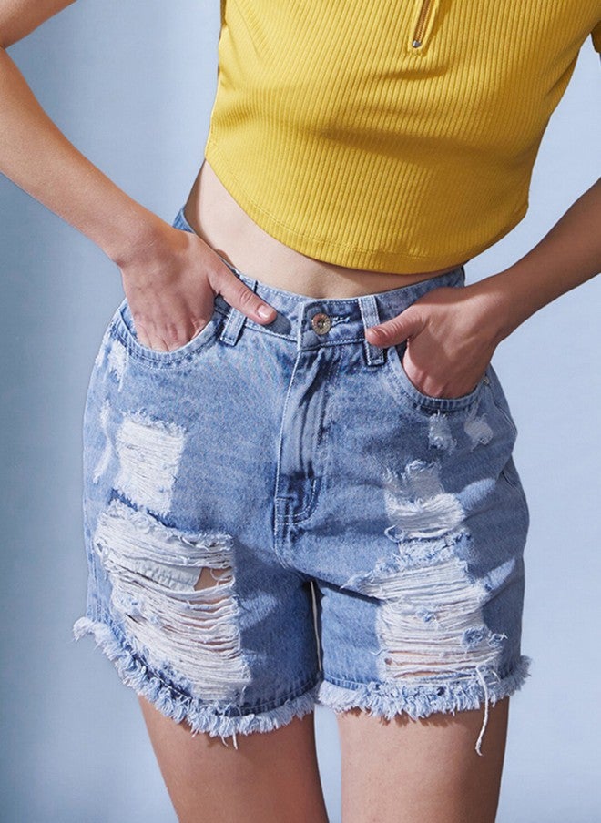 STREET 9 High-Rise Blue Denim Shorts for Women - Image 5