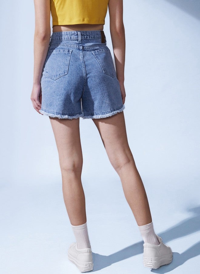 STREET 9 High-Rise Blue Denim Shorts for Women - Image 3