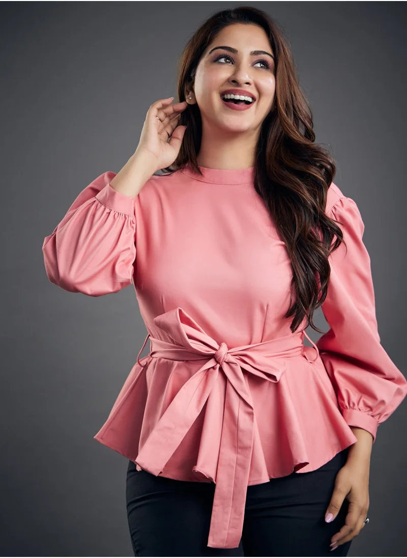 Zigzag Pink Detailed Peplum Top