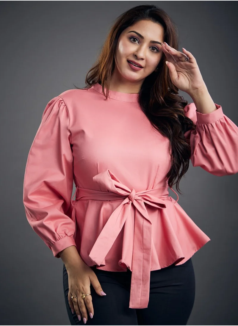 Zigzag Pink Detailed Peplum Top