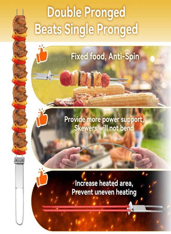 Lucalda Skewers for Grilling- 17" Long Double Pronged BBQ Skewers with Push Bar- Shish Kabob Skewers - Stainless Steel Skewer Sticks for Camping or family - Reusable Skewers - 6 Pack - Image 5