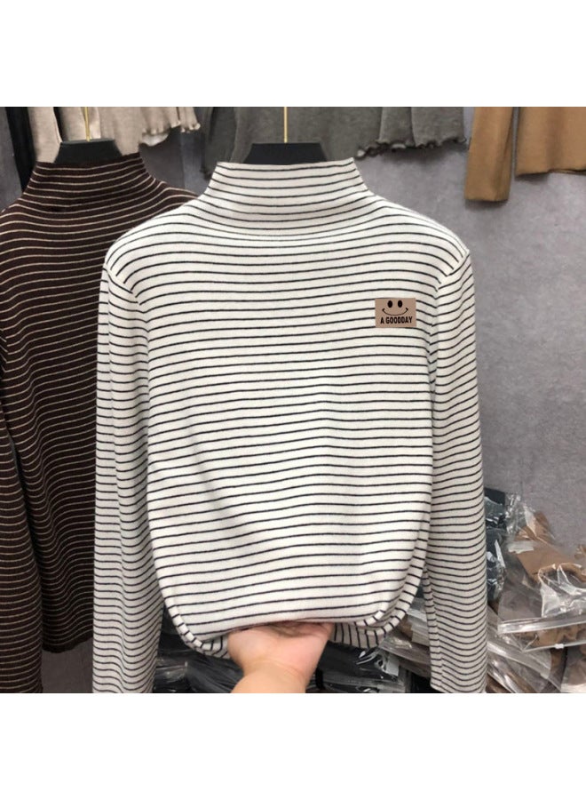 Boys And Girls German Velvet Inner Layering Shirt Autumn And Winter Medium And Large Kidsren's Half Turtleneck Long-sleeved T-shirt Stripesd Cartoon Top