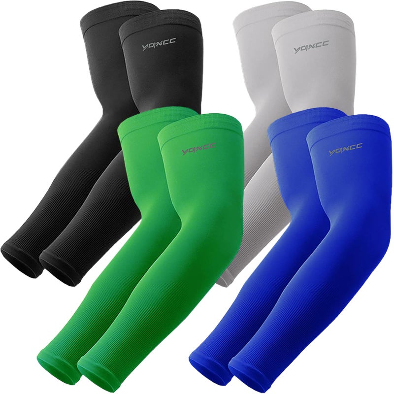 YQXCC 4 Pairs Arm Sleeves, Cooling UV Sun Protection Sports Compression Sleeves for Men Women, Golf Basketball Arm Sleeves - Image 1