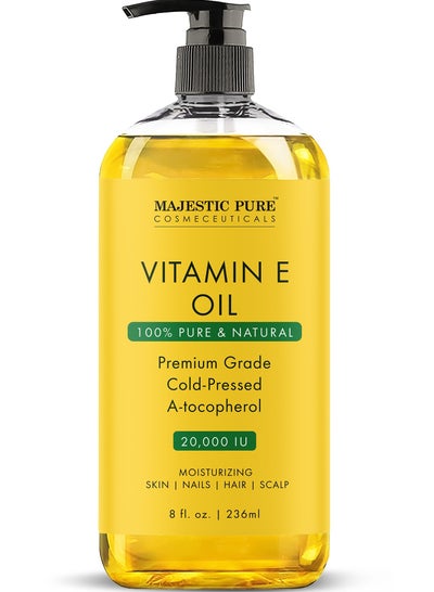 Majestic Pure Vitamin E Oil - 236 ml| 100% Pure and Natural Cold Pressed Vitamin E oil for Skin, Scars, Face, Nails, Hair, Scalp | 20,000 IU | Non-GMO Verified | Hair & Body Oil |