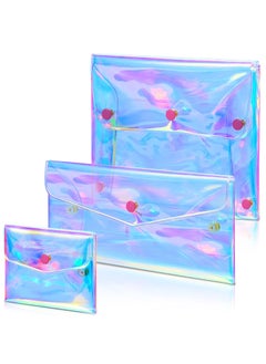Patelai Patelai 3 Pcs Holographic Makeup Bag Iridescent Pencil Pouch Clear Transparent Iridescent Cosmetic Bag Organizer Travel Hologram Handbag Clear Coin Purse for Women(Mixed Sizes) 