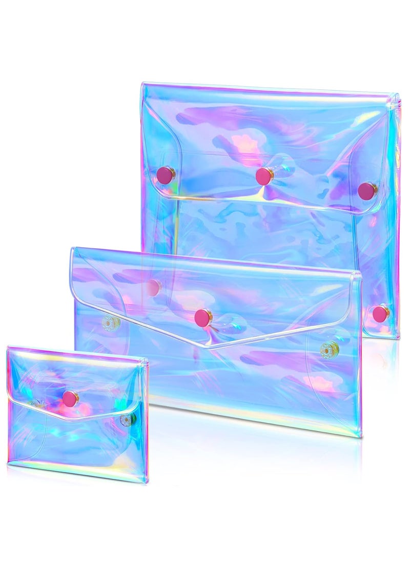 Patelai Patelai 3 Pcs Holographic Makeup Bag Iridescent Pencil Pouch Clear Transparent Iridescent Cosmetic Bag Organizer Travel Hologram Handbag Clear Coin Purse for Women(Mixed Sizes) 