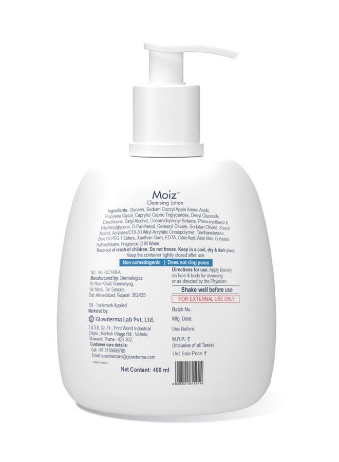 MOIZ Cleansing Lotion | Face & Body Cleanser | For Sensitive Skin | With Aloe Vera & Pro-Vitamin B5 | Ph 5.6 | Soap, Paraben & Sulphate Free - 400Ml - Image 2