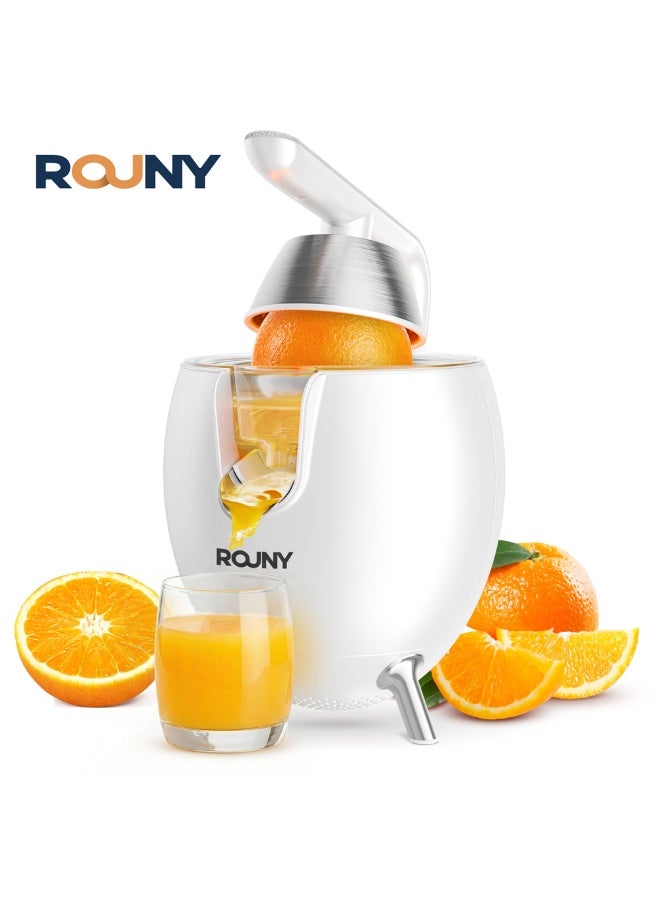 ROUNY عصّارة حمضيات كهربائية ROUNY بقدرة 850 واط، سهلة العصر للبرتقال والليمون واللايم والجريب فروت، معصرة حمضيات مزودة بمخروطين قابلين للتبديل، خالية من مادة BPA، باللون الأبيض - Image 1