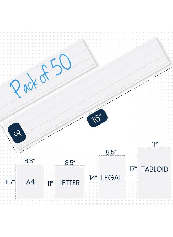 Essex Wares Essex Wares - 50 Pack, 16" Wide x 3" Tall Dry Erase Sentence Strips - Sentence Strips Cardstock - Reusable & Double Sided (Ruled & Blank) White Sentence Strips for The Classroom, Home, Office  - Image 2