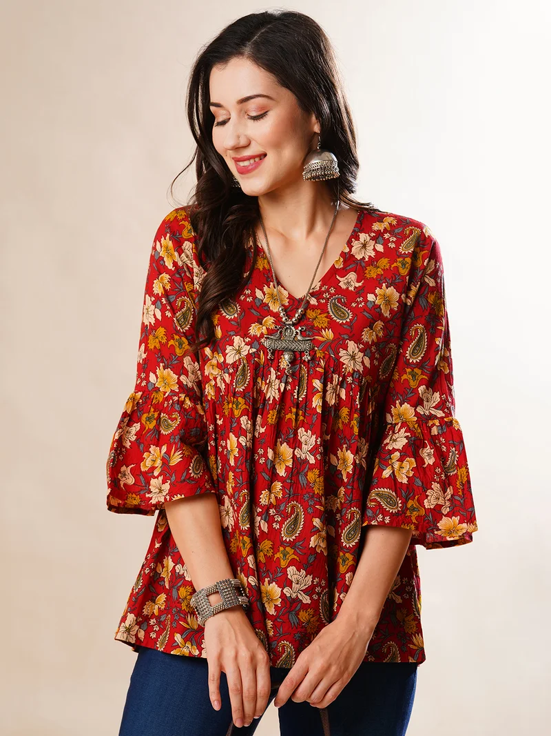 Women Floral Printed V-Neck Tunic