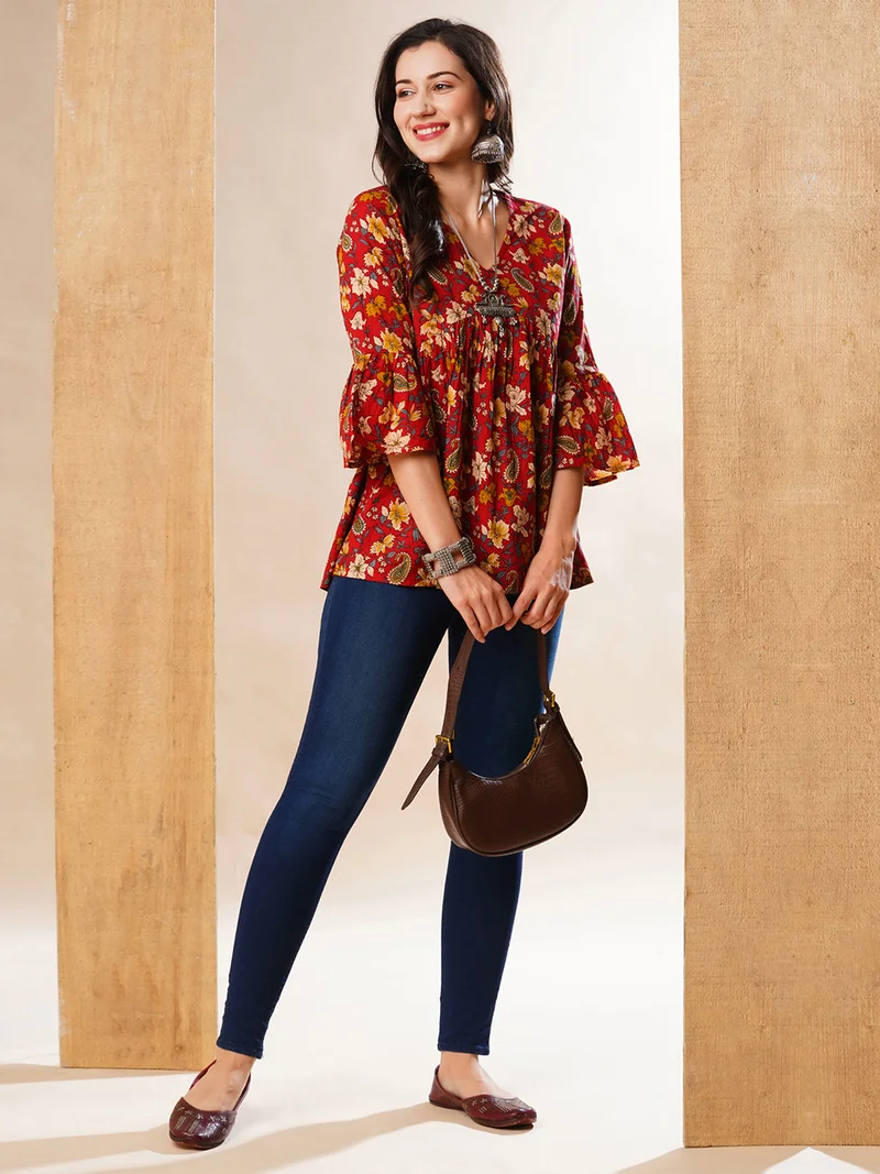 globus Globus Women Floral Printed V-Neck Tunic