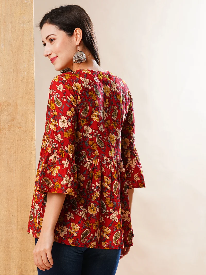 globus Globus Women Floral Printed V-Neck Tunic
