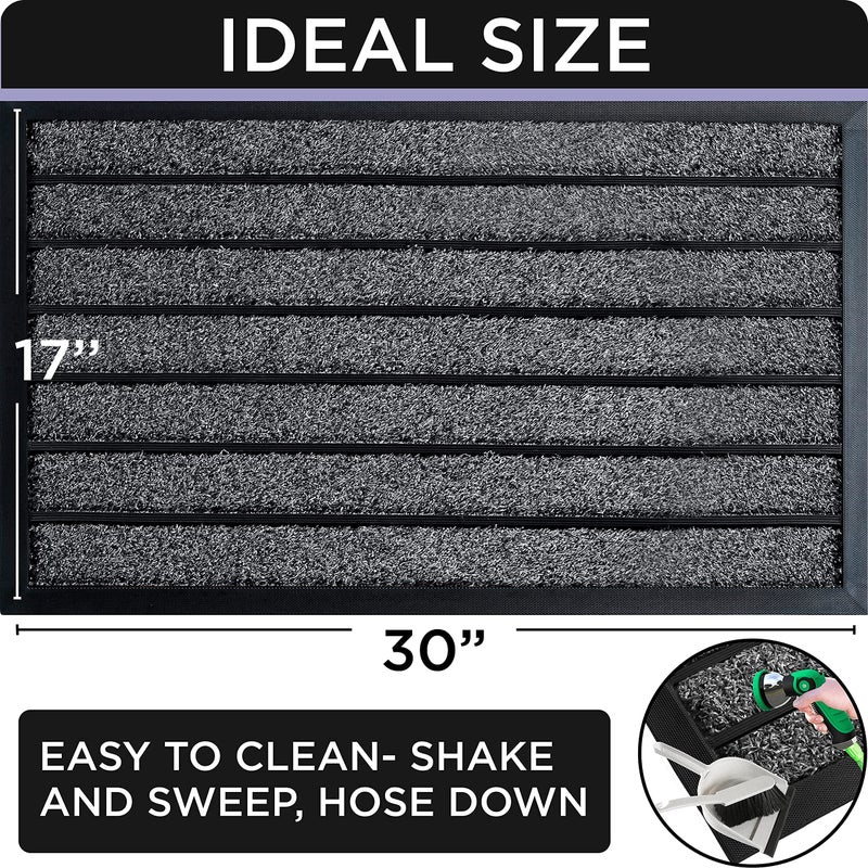ubdyo Door Mat Outside Entrance - Dirt Trapping Outdoor Welcome Mats - Non-Slip Outdoor Indoor Entrance - Low Profile Front Doormat (30" x 17", Bright Grey) - Image 2