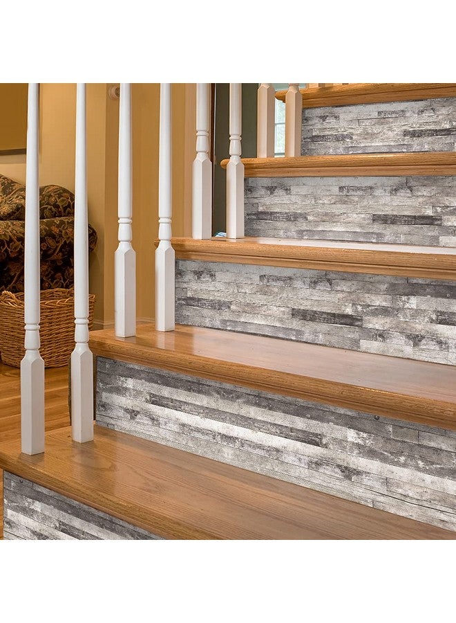FUNLIFE 14 Strips Stair Risers Stickers, Peel And Stick Vinyl Staircase Sticker Decals Decor For Stair Steps, 39.37"X7.09", Ash Grey Wood Grain - Image 1