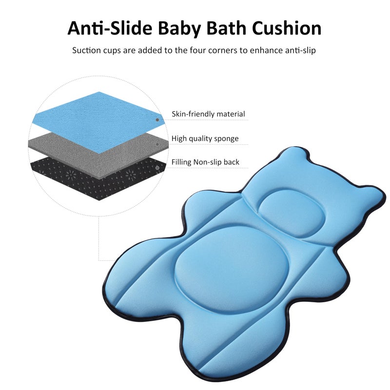 Ihaapsi Infant Baby Bath Cushion,Fits Inside Most Baby Bathtubs, Breathable Soft Baby Bath Support Seat,Baby Bath Pad Bath Pillow for Bathtub,Newborn Bath Mat with 4 Suction Cups (Blue) - Image 5