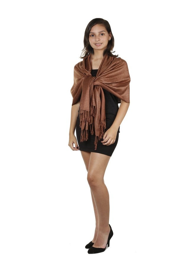 Gilbins Womens Silky&Soft Large Metallic Glittery Shiny Pashmina Shawl Wrap Scarves 72"x28" (Brown) - Image 2
