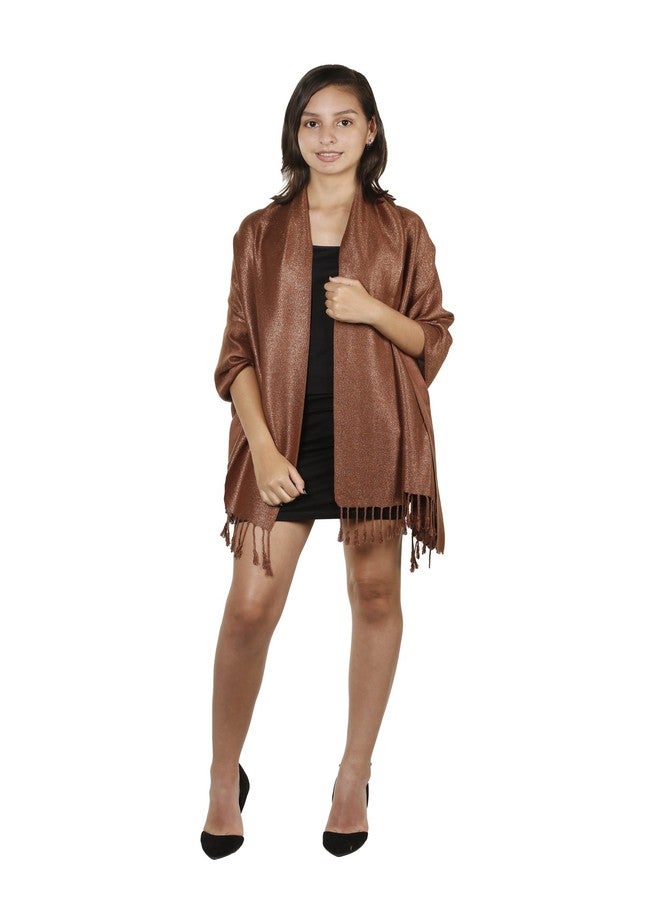 Gilbins Womens Silky&Soft Large Metallic Glittery Shiny Pashmina Shawl Wrap Scarves 72"x28" (Brown) - Image 5