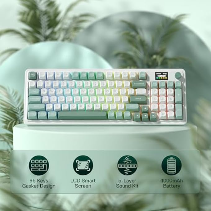 rayihni K719 WIRELESS GASKET GAMING KEYBOARD WITH HYPE SCREEN BUTTON MECHANICAL KEYBOARD WITH 95 KEYS EASY TO USE 1.14 INCH TFT INFO DISPLAY 5-LAYER NOISE REDUCTION LINEAR SWITCH - Image 2