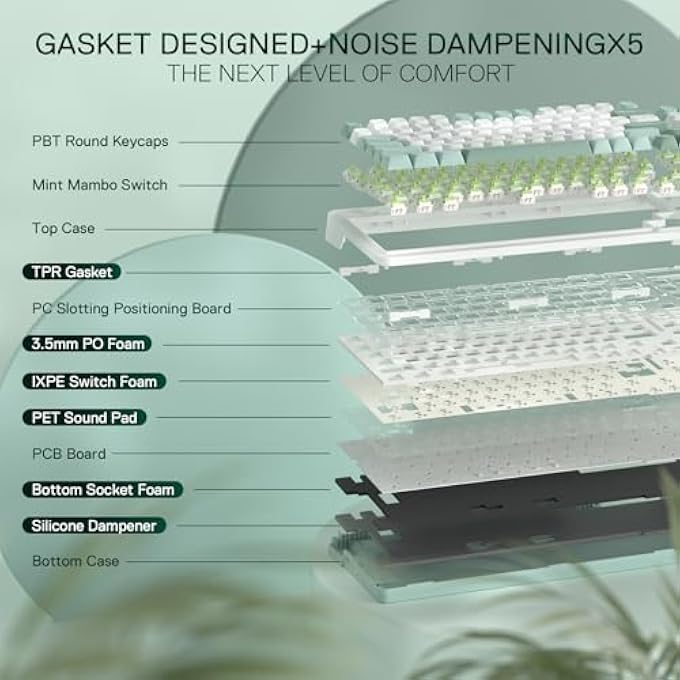 rayihni K719 WIRELESS GASKET GAMING KEYBOARD WITH HYPE SCREEN BUTTON MECHANICAL KEYBOARD WITH 95 KEYS EASY TO USE 1.14 INCH TFT INFO DISPLAY 5-LAYER NOISE REDUCTION LINEAR SWITCH - Image 3