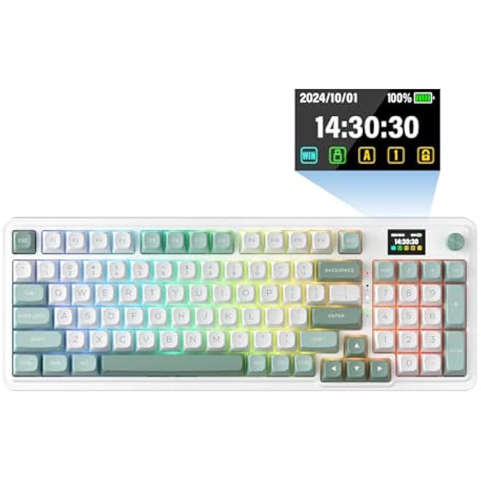 rayihni K719 WIRELESS GASKET GAMING KEYBOARD WITH HYPE SCREEN BUTTON MECHANICAL KEYBOARD WITH 95 KEYS EASY TO USE 1.14 INCH TFT INFO DISPLAY 5-LAYER NOISE REDUCTION LINEAR SWITCH - Image 1
