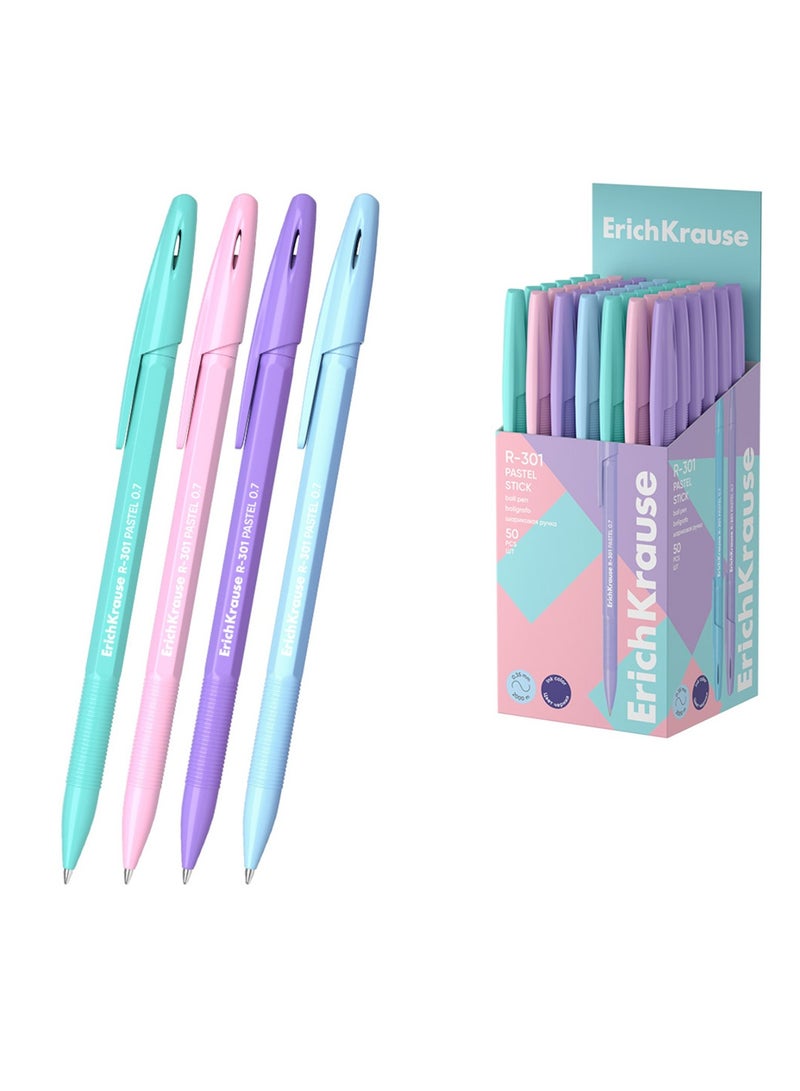 ErichKrause 50-Piece R-301 Spring Stick Ballpoint Pen 0.7mm Blue Ink Pastel Barrel Colours - Image 5