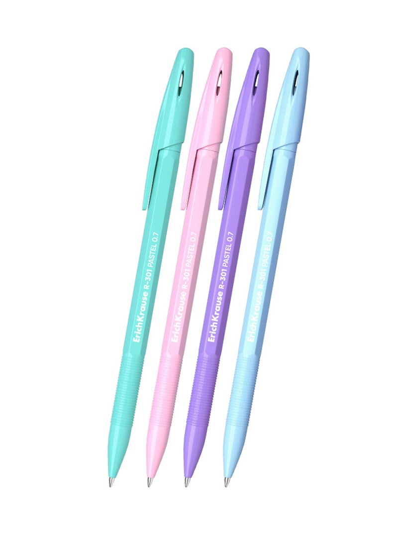 ErichKrause 50-Piece R-301 Spring Stick Ballpoint Pen 0.7mm Blue Ink Pastel Barrel Colours - Image 2