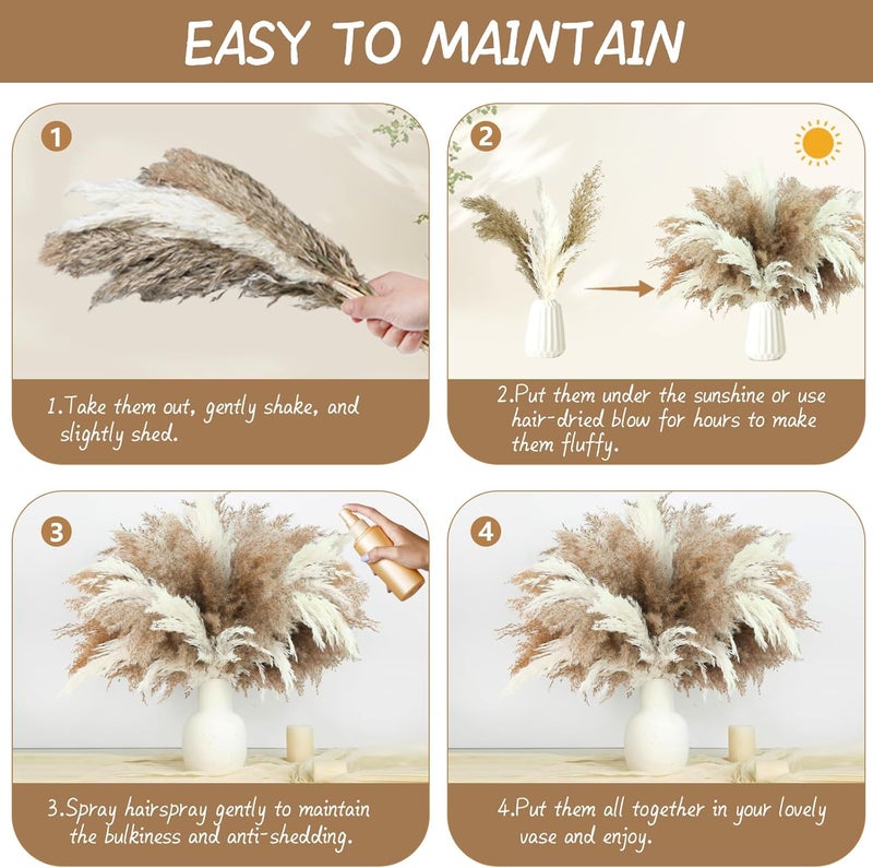 ROROUNE 30 PCS Fluffy Pompas Grass, Natural Dry Pampas Grass Small, Dried Pampas Grass Short Brown Pampass Bulk for Boho Wedding Decor Baby Shower Party Table Decor Fall Decorations for Home - Image 5