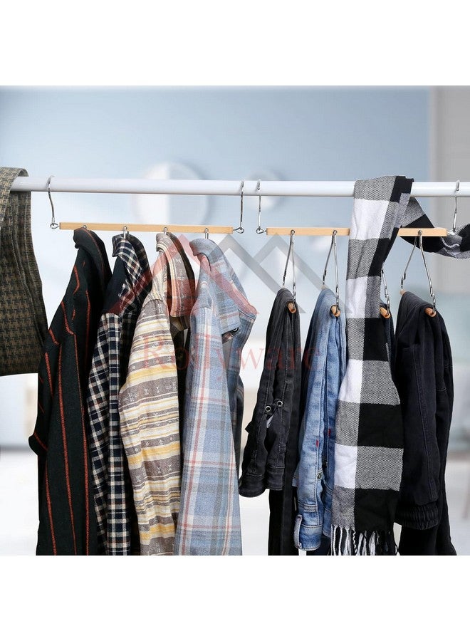 ROLLYWARE® 4 Layer Folding Wooden Pants Hanger Space Saving with 180 Degree Rotation Chrome-Plated Clothes Hook Wooden Hangers-Non Slip Multi-Layer Hangers Space Saving (1, Natural Wood) - Image 5