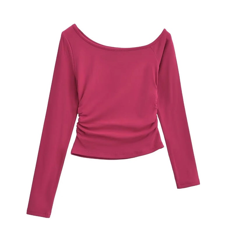 American Style Girl Thin Velvet Design Sense Slim-Fit Long-Sleeved T-Shirt Autumn New Style Side Waist Wrinkle Inner Wearing Outer Wearing Base Shirt - Image 3