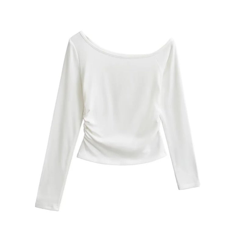 American Style Girl Thin Velvet Design Sense Slim-Fit Long-Sleeved T-Shirt Autumn New Style Side Waist Wrinkle Inner Wearing Outer Wearing Base Shirt - Image 5